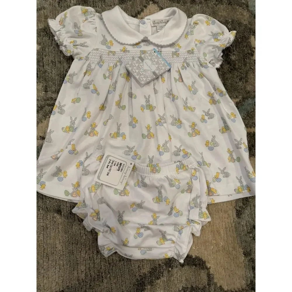 Kissy Kissy 3-6 Month Smocked Easter Peter Pan Collared Dress Bloomer Set Cotton